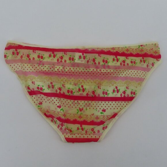 SO Juniors Extra Large XL Panty Floral Flower Pink Yellow Sheer Mesh Bow Accent - Picture 6 of 11